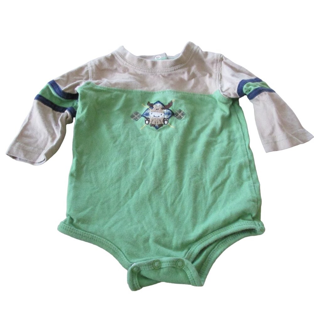 Okie Dokie One Piece Bodysuit Infant Boys 3-6M Green Tan Brown Long Sleeve Moose